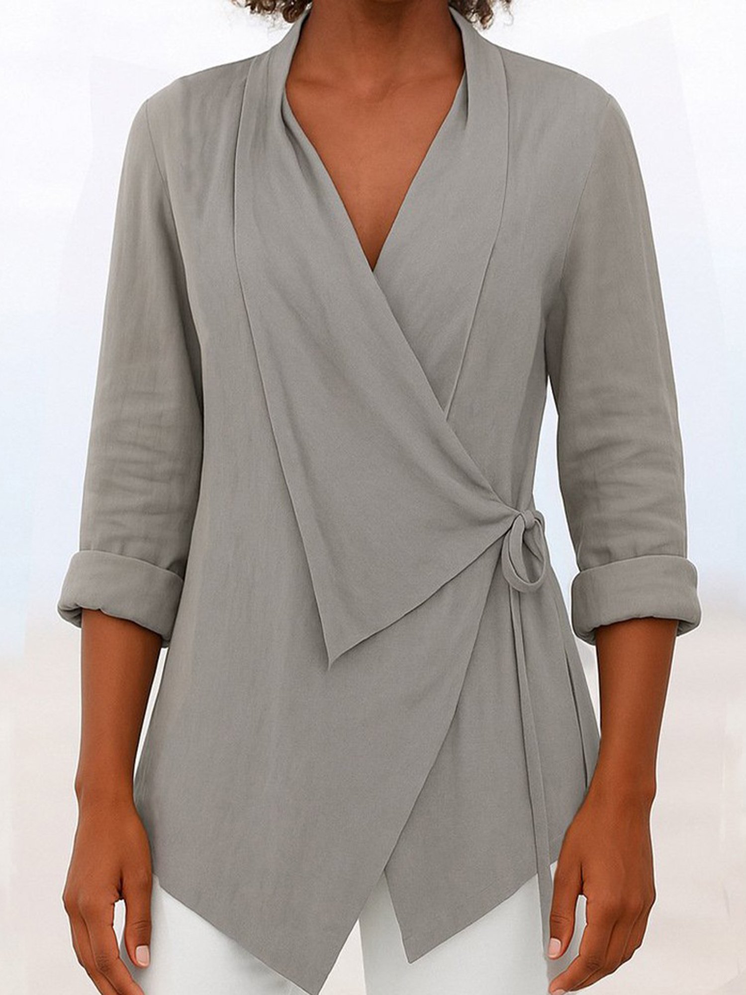 Casual Plain Shawl Collar Blouse