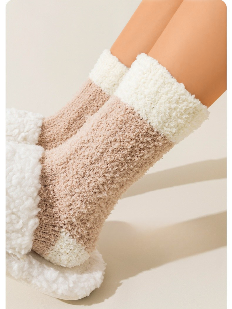 Coral Fleece Mid-calf Socks Autumn And Winter Women's Home Warm Fleece-lined Thick Plush Socks For Floors