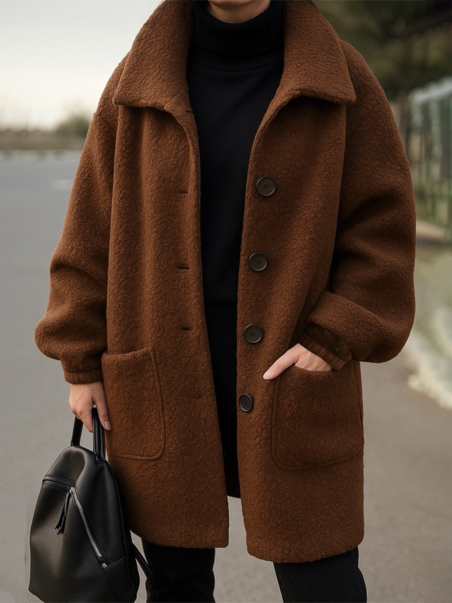 Urban Buttoned Plain Stand Collar Coat