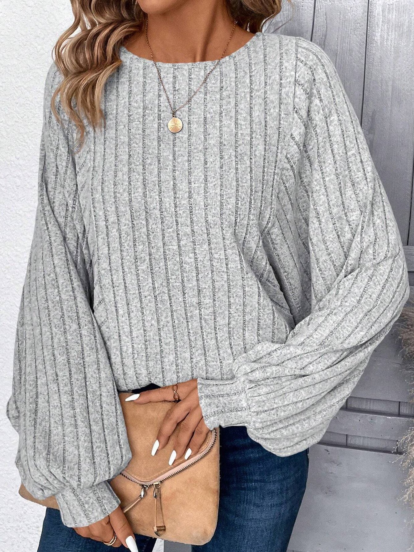 Women Plain Crew Neck Elegant Long Sleeve T-shirt