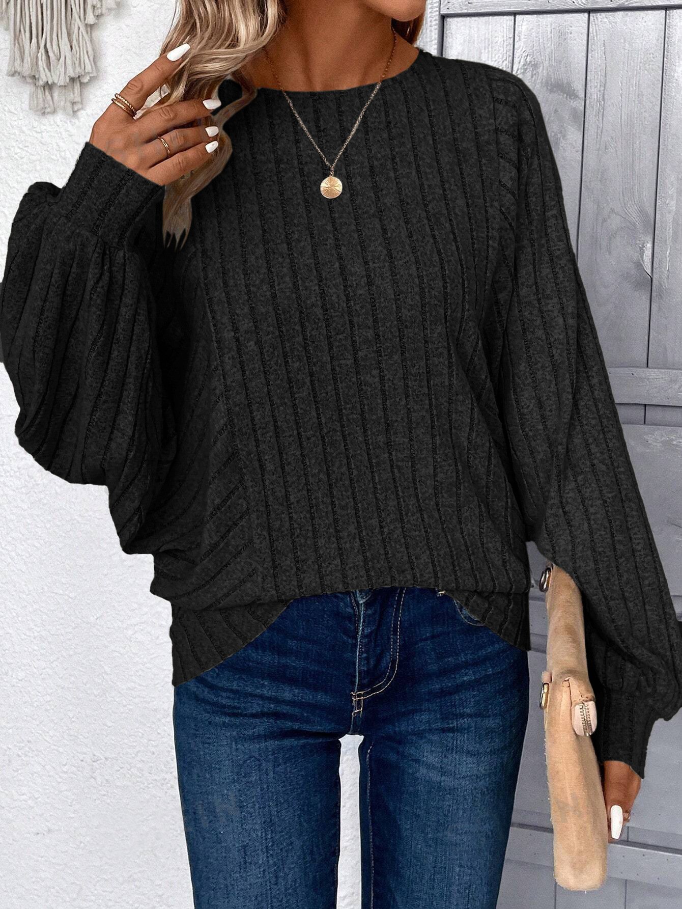 Women Plain Crew Neck Elegant Long Sleeve T-shirt