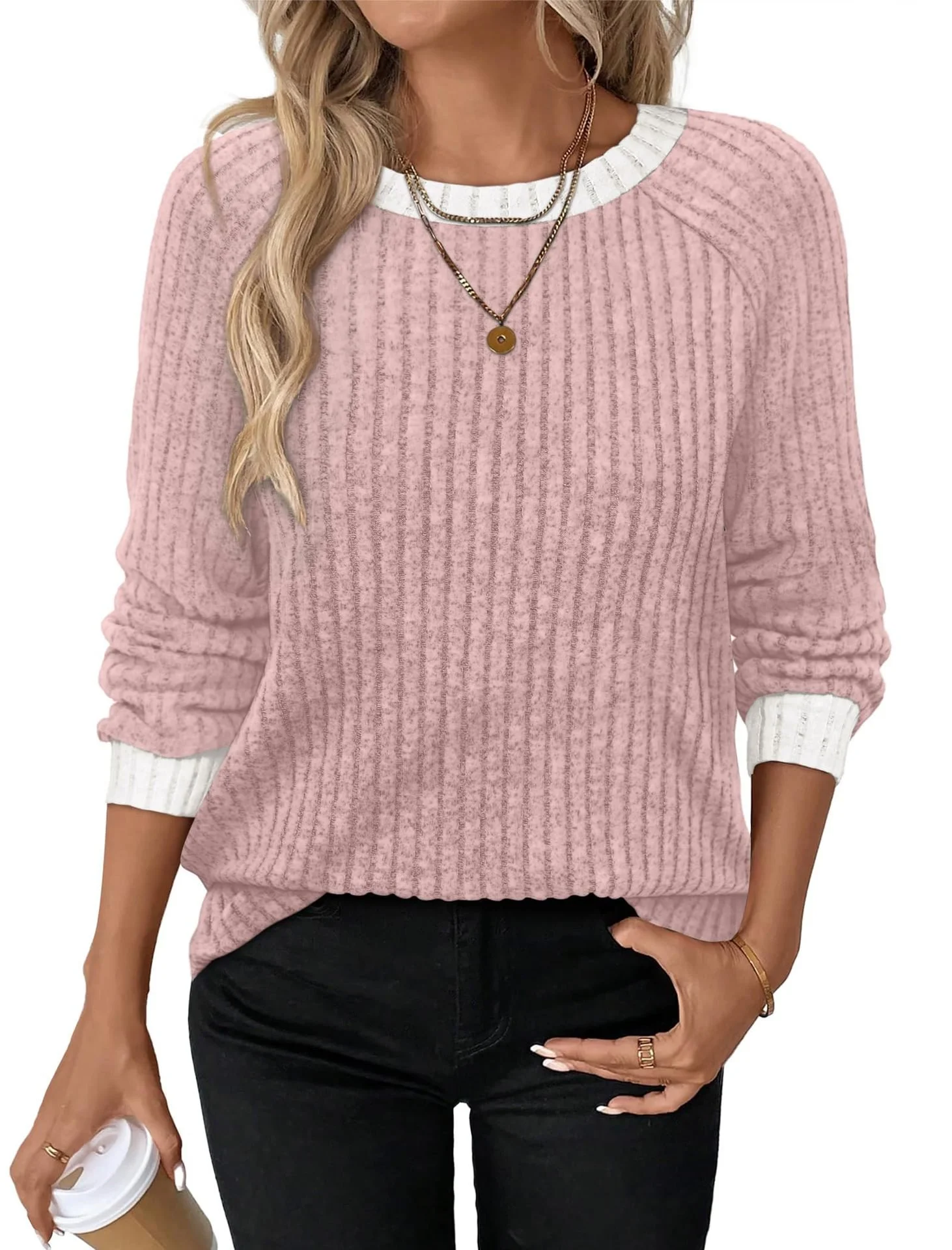 Women Plain Crew Neck Casual Long Sleeve T-shirt