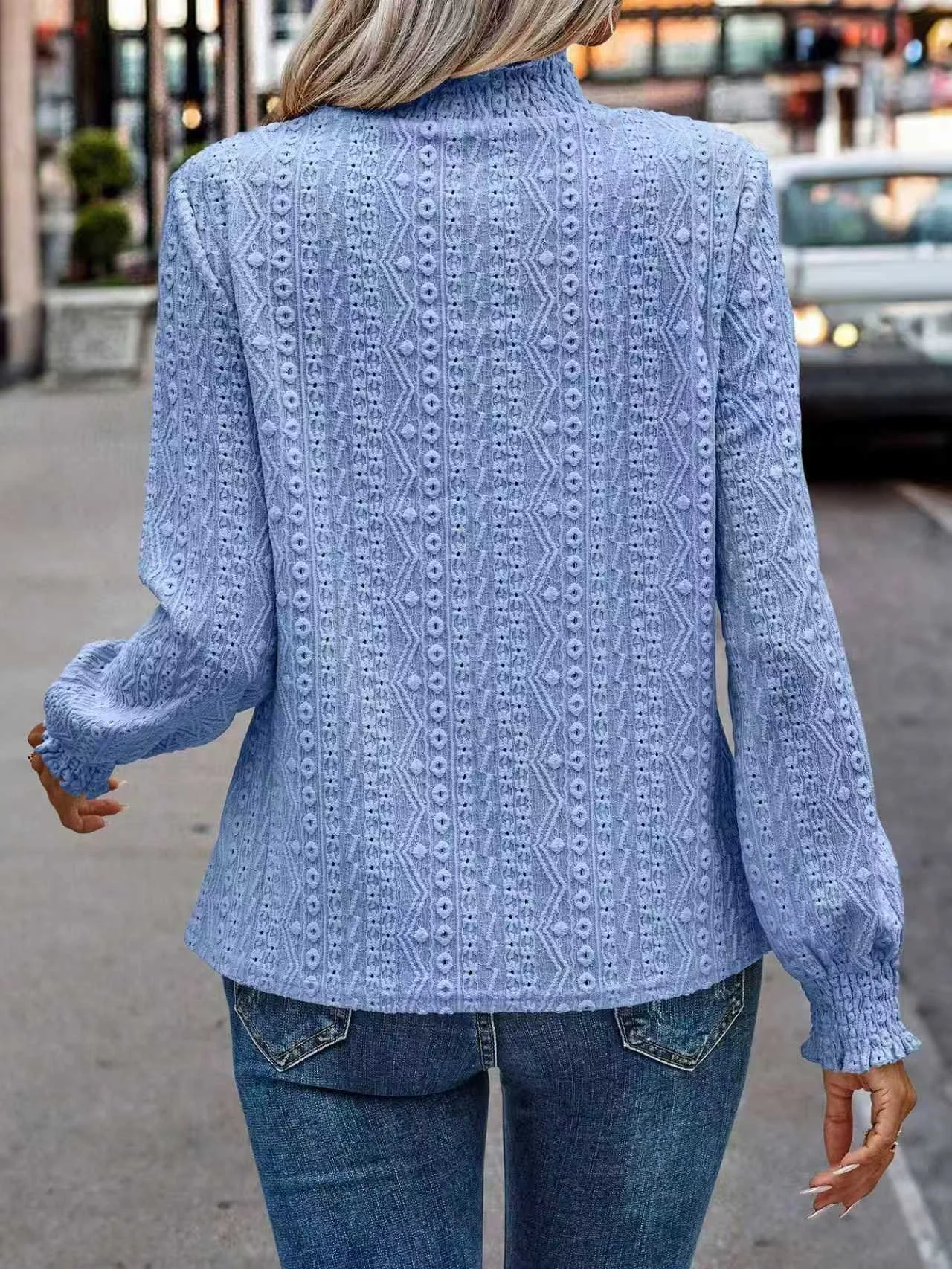 Women Plain Stand Collar Elegant Long Sleeve T-shirt