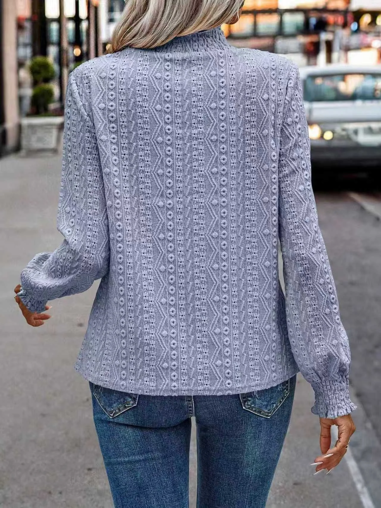 Women Plain Stand Collar Elegant Long Sleeve T-shirt