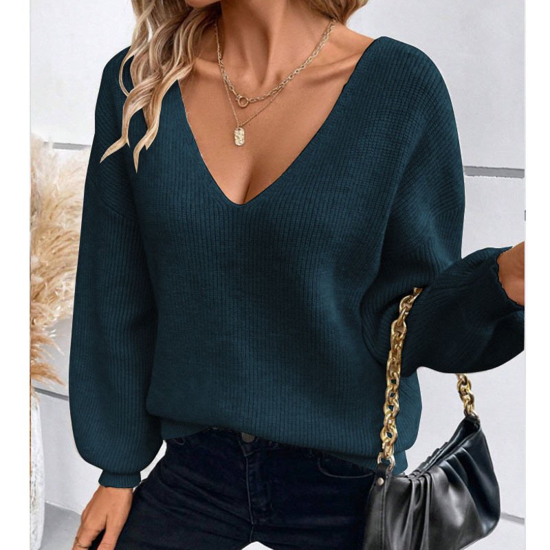 Loose Elegant Acrylic V Neck Sweater