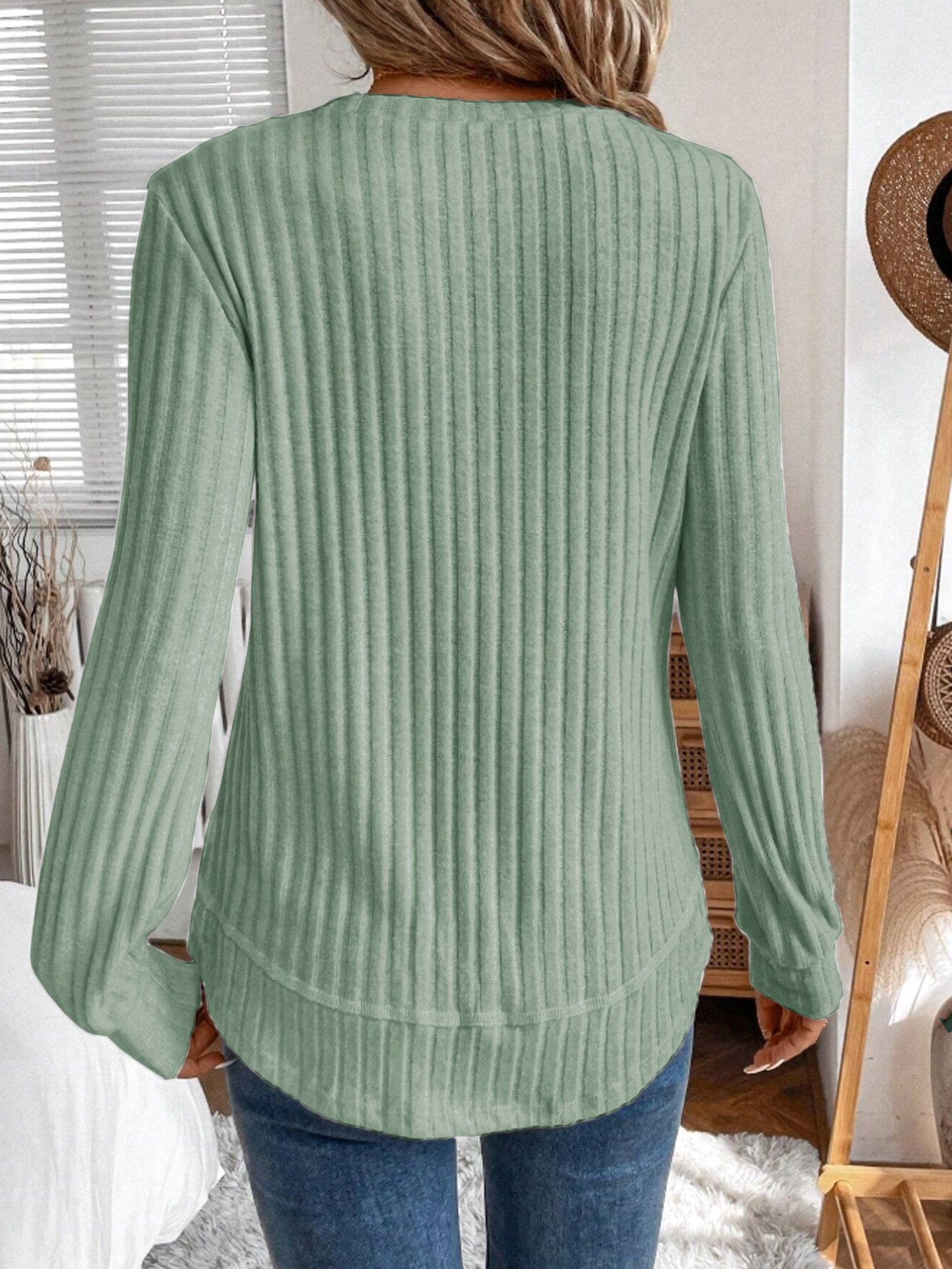 Plain Crew Neck Jersey Casual Knit Top