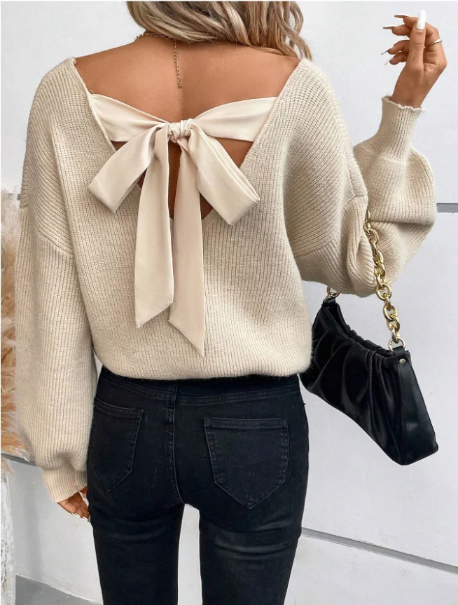 Loose Elegant Acrylic V Neck Sweater