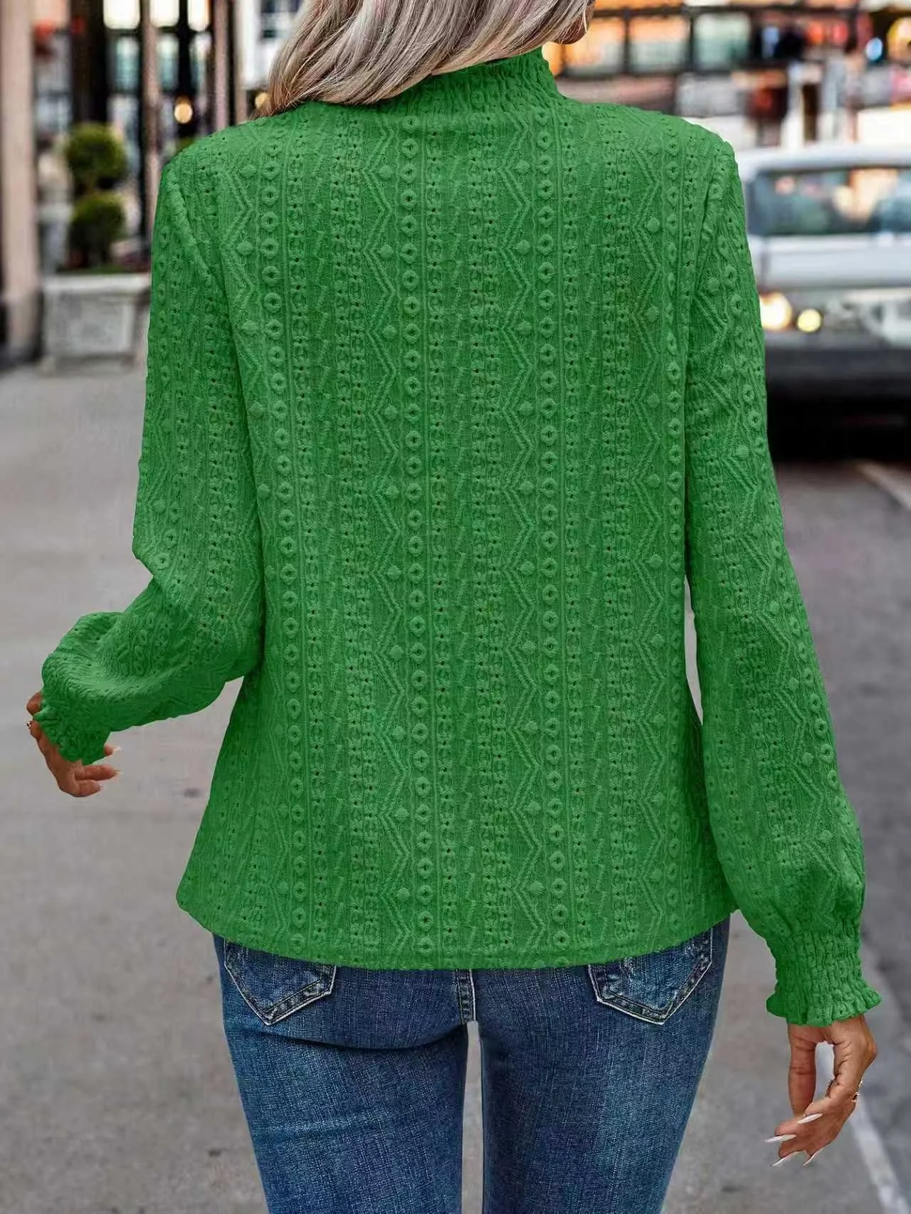 Women Plain Stand Collar Elegant Long Sleeve T-shirt