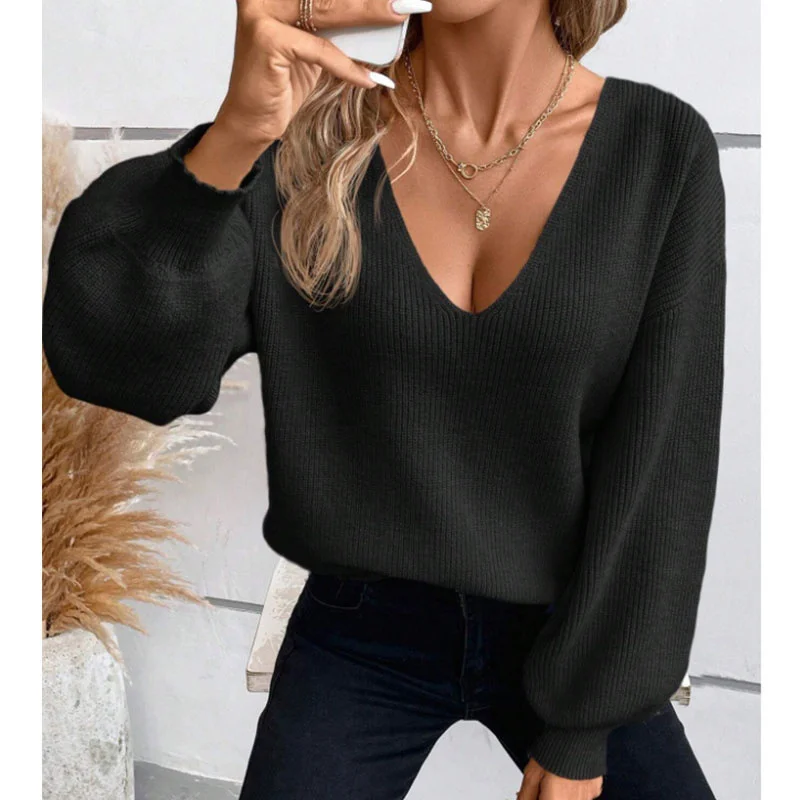 Loose Elegant Acrylic V Neck Sweater