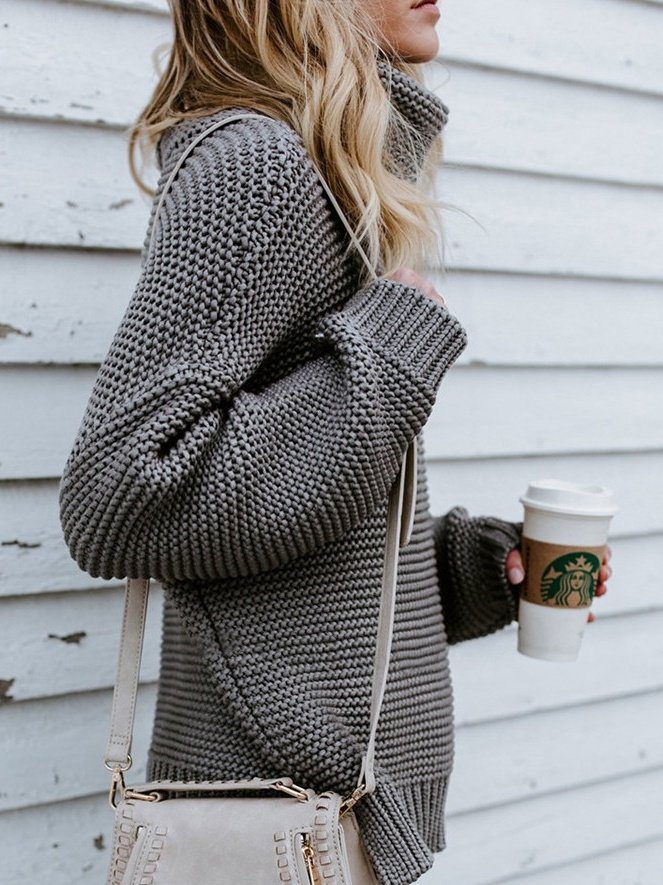 Loose Lady Romance Split Joint Plain Sweater