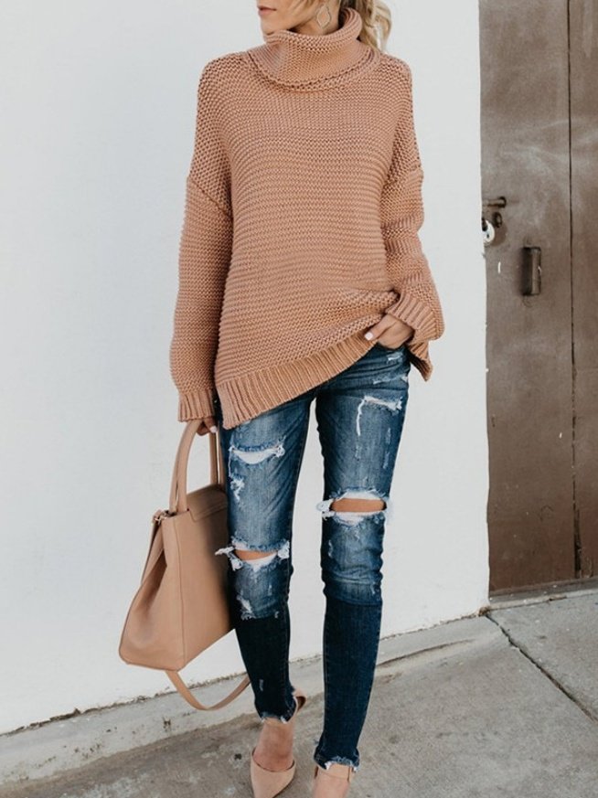 Loose Lady Romance Split Joint Plain Sweater