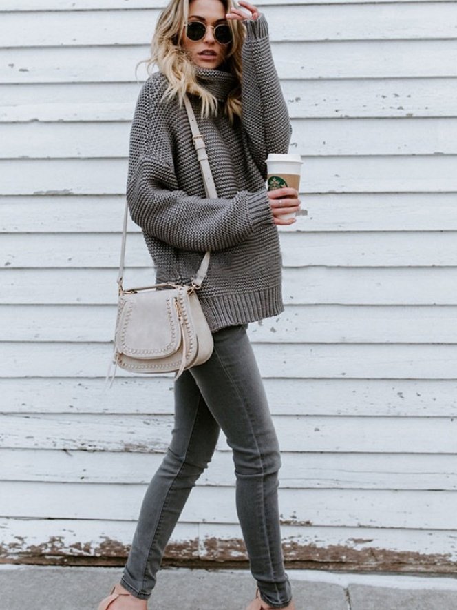 Loose Lady Romance Split Joint Plain Sweater