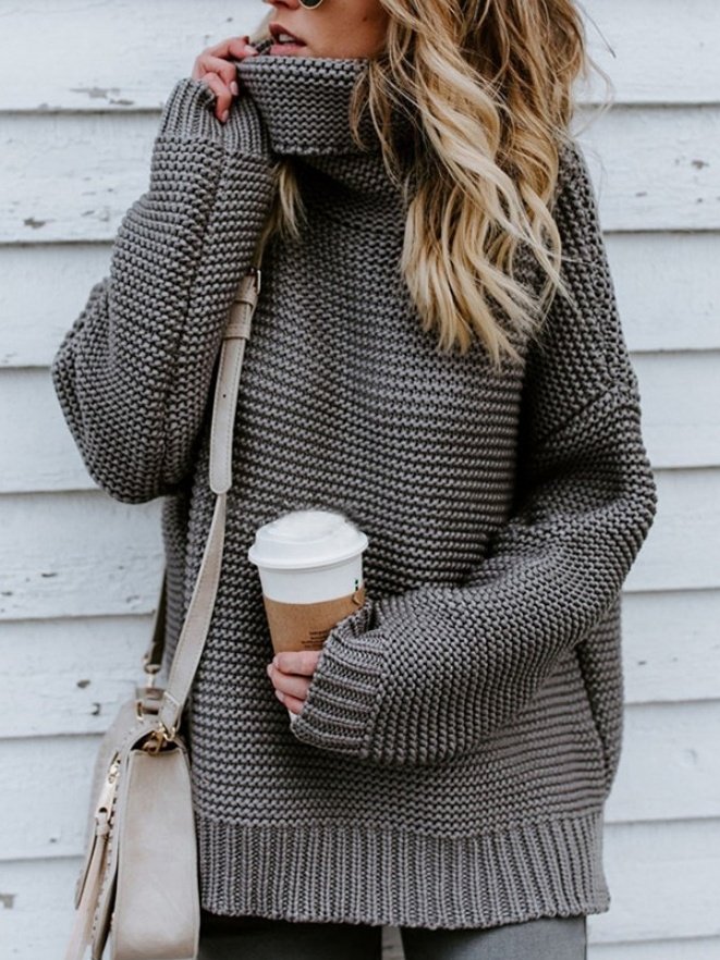 Loose Lady Romance Split Joint Plain Sweater