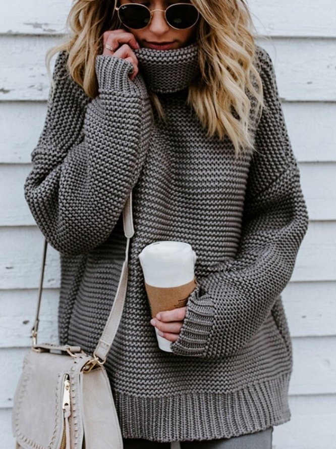 Loose Lady Romance Split Joint Plain Sweater