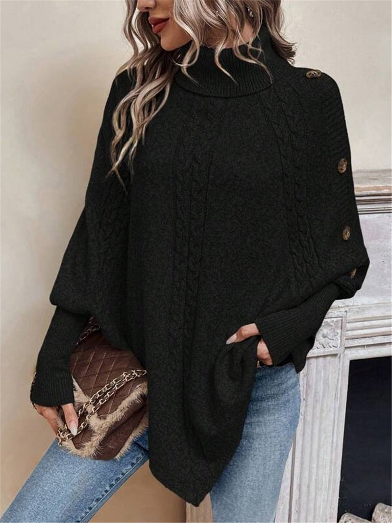 Plain Loose Turtleneck Dolman Sleeve Casual Sweater