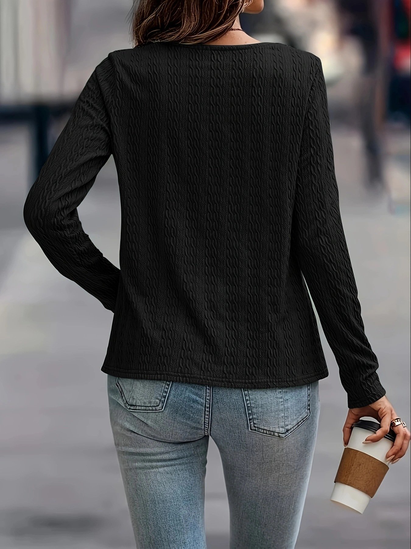 Women Plain Crew Neck Casual Long Sleeve T-shirt