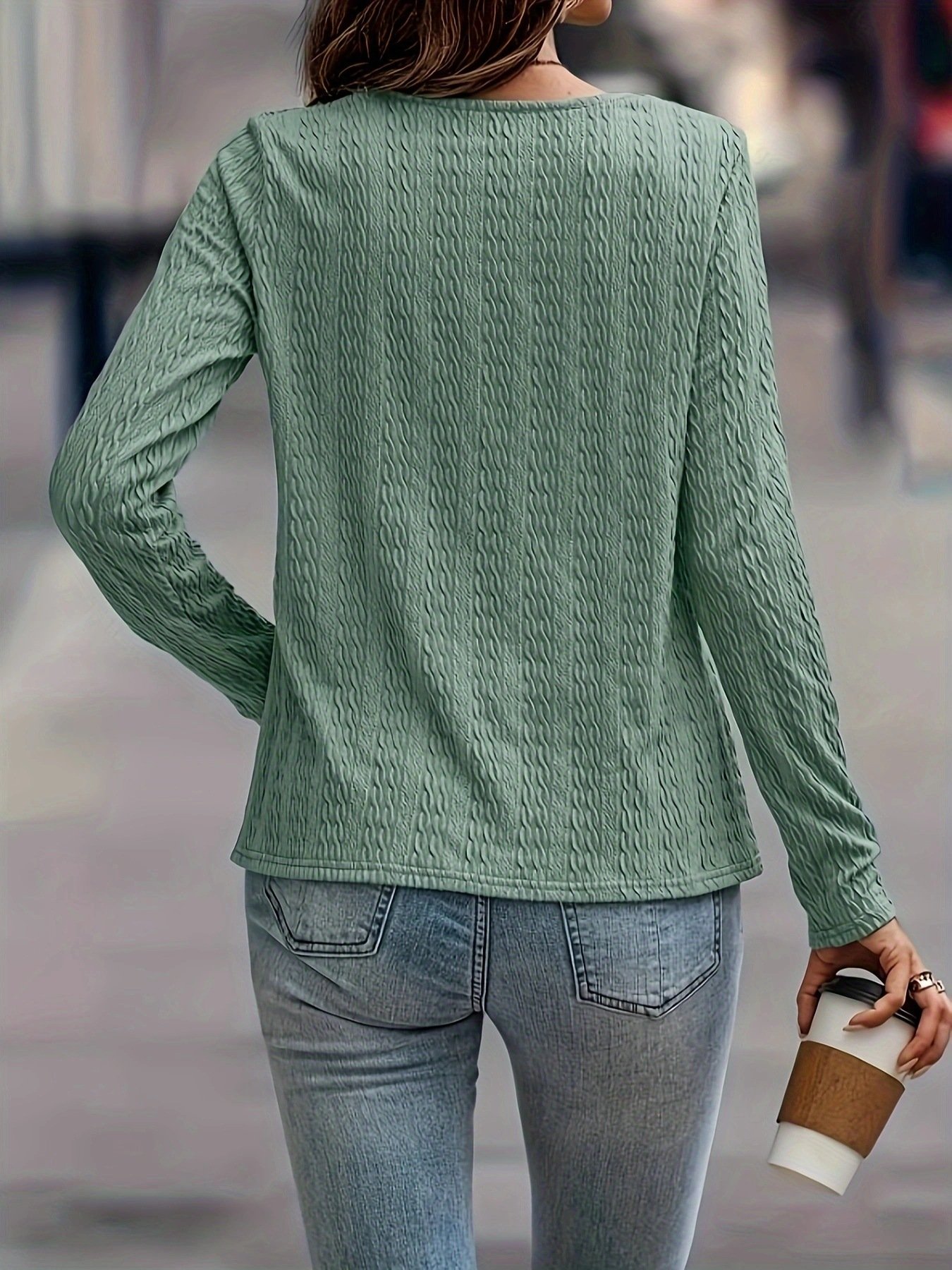 Women Plain Crew Neck Casual Long Sleeve T-shirt