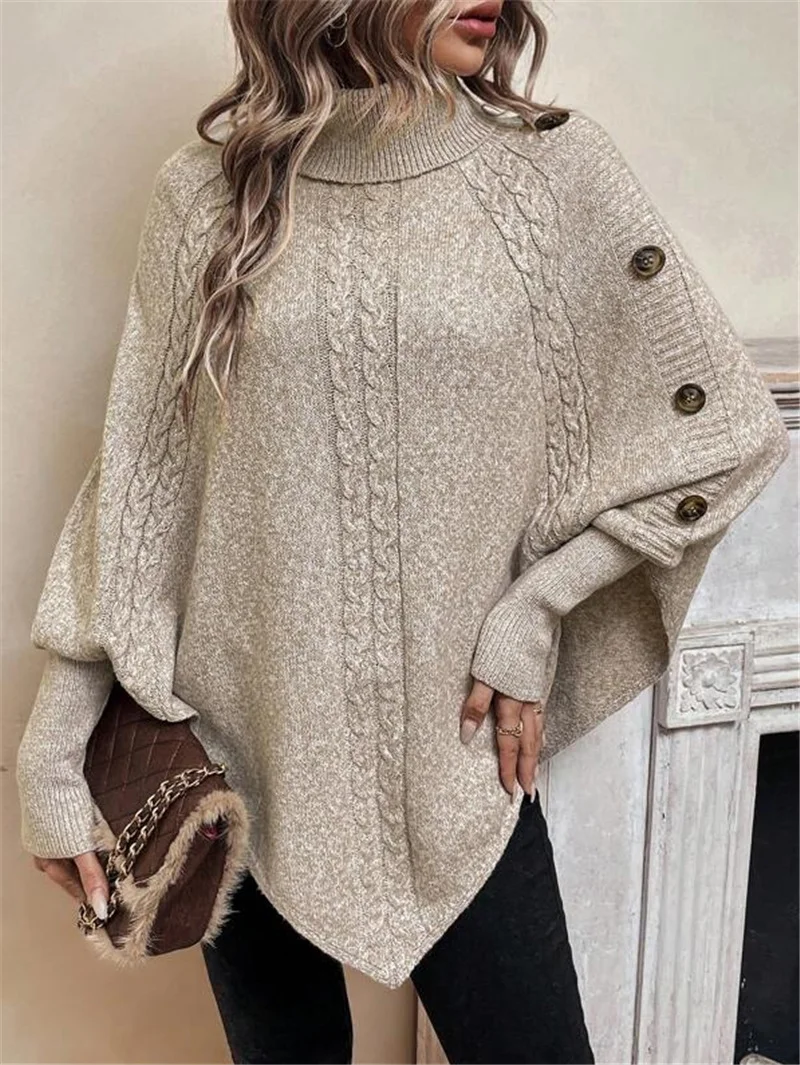 Plain Loose Turtleneck Dolman Sleeve Casual Sweater