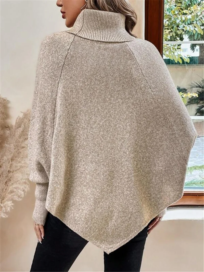 Plain Loose Turtleneck Dolman Sleeve Casual Sweater