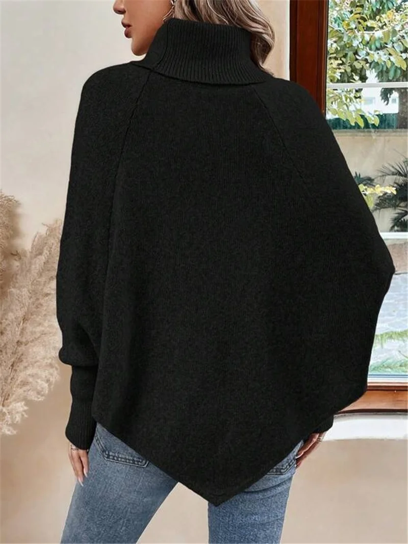 Plain Loose Turtleneck Dolman Sleeve Casual Sweater