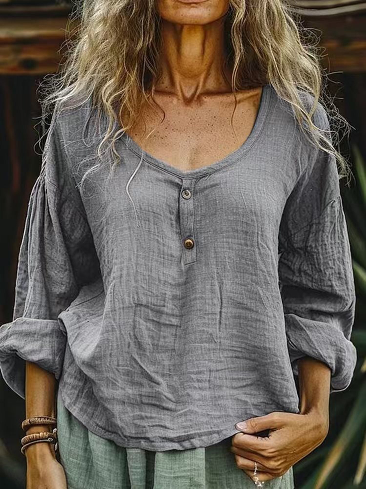 Casual Plain Crew Neck Blouse