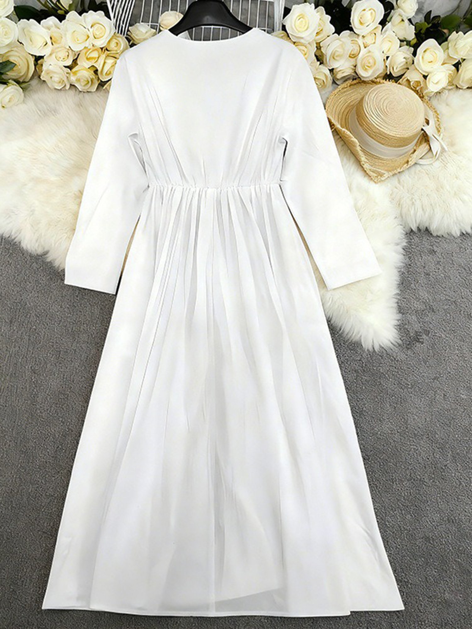 Casual Plain Crew Neck Midi Dress