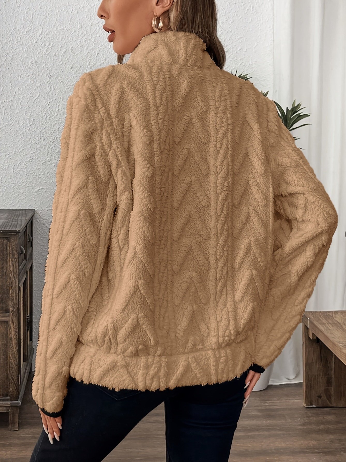 Plain Lady Romance Loose Stand Collar Sweatshirt