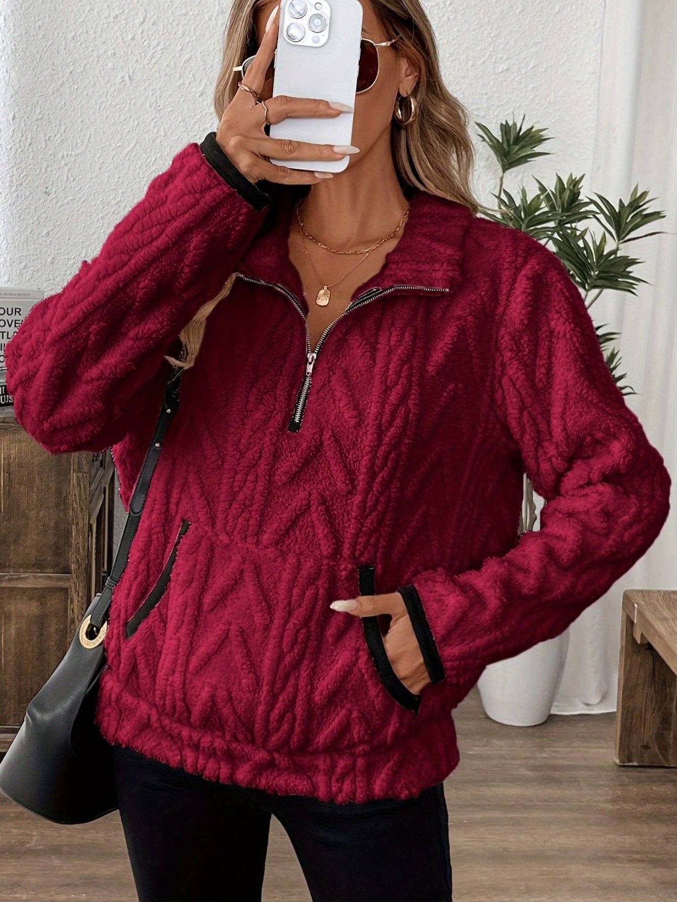 Plain Lady Romance Loose Stand Collar Sweatshirt