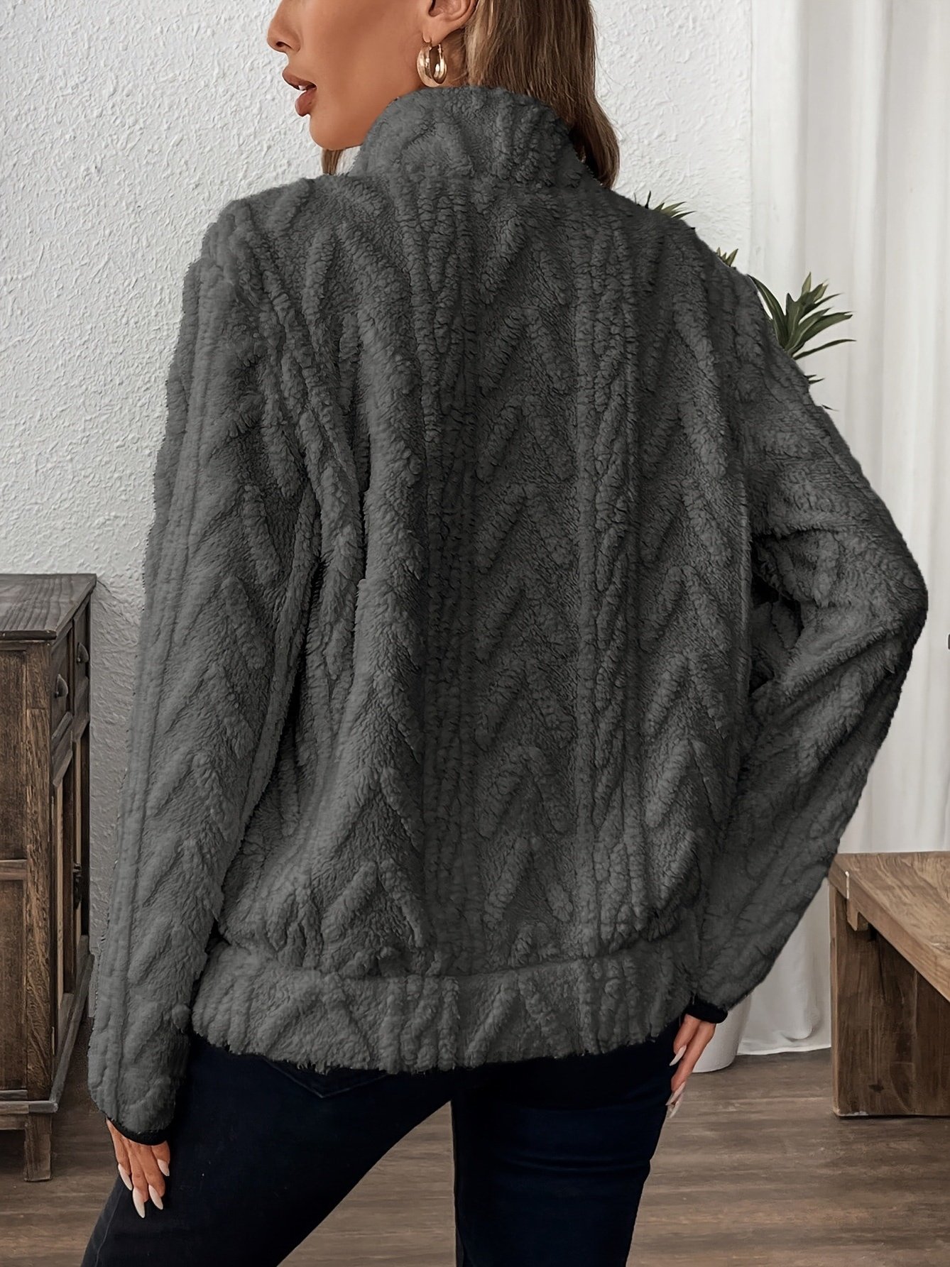 Plain Lady Romance Loose Stand Collar Sweatshirt