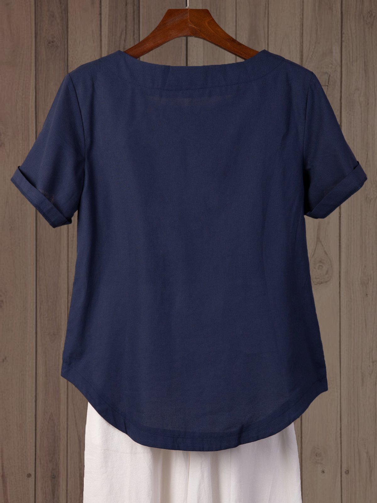 Women Casual Blue Floral Daisy Crew Neck Loose Short Sleeve Summer T-shirt