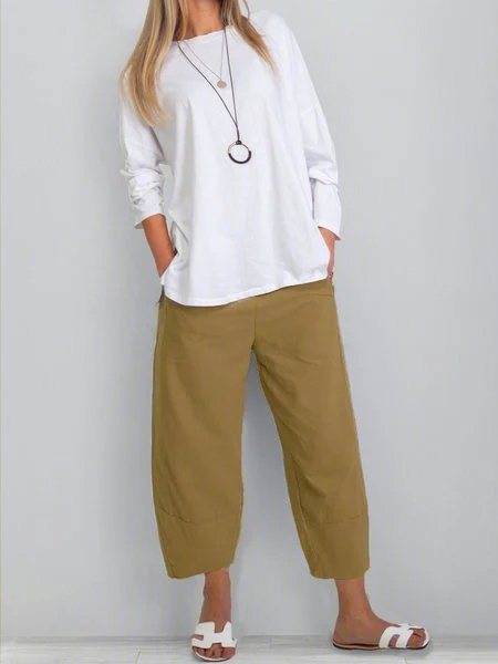Women's Linen Pants Chinos Pants Trousers Ankle-Length Cotton Side Pockets Baggy Mid Waist Fashion Casual Weekend
