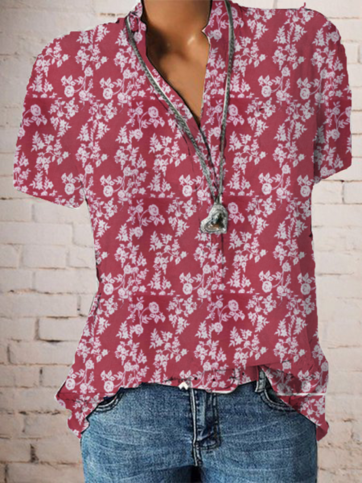 Plus size Vintage Short Sleeve Floral Shirt