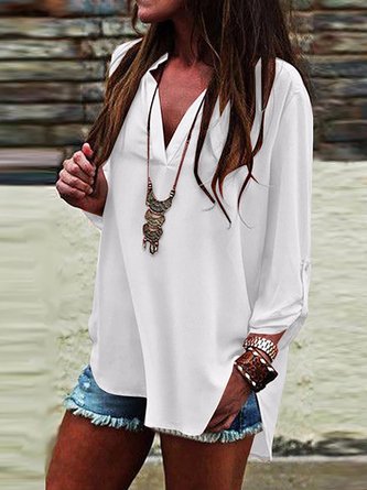 Casual Slit Stand Collar Long Sleeve Tops