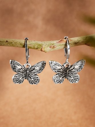 Silver Butterfly Distressed Earrings Female Casual Daily Jewelry