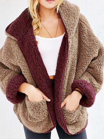 Women Plus Size Warm Reversible Faux Fur Long Sleeve Hooded Coat