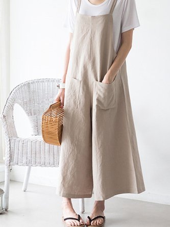 Casual Spaghetti Solid Pockets Jumpsuits