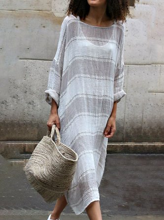 Long Sleeve  Dress Soft Stripe Maxi Dress