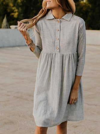 Gray 3/4 Sleeve Bottom Down Striped Shirt Mini Dress