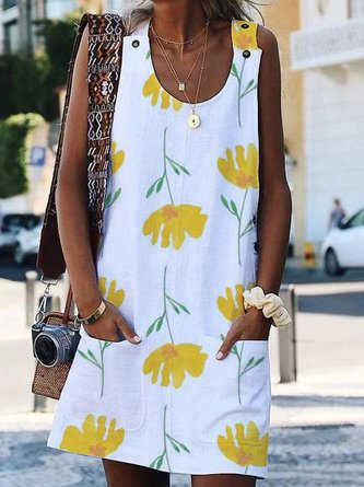 Floral Sleeveless Casual Shift Dresses