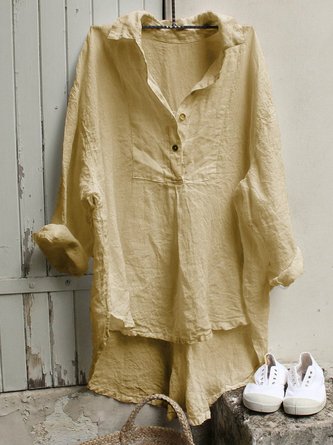 Women Tuxedo Linen Shirt Dress
