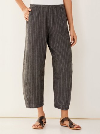 Women Shift Striped Cotton-blend Pockets Pants