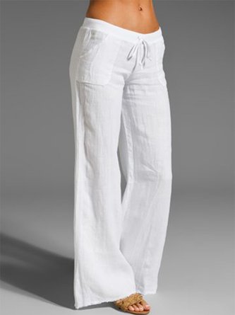 Solid Pants Casual Cotton-Blend Pants