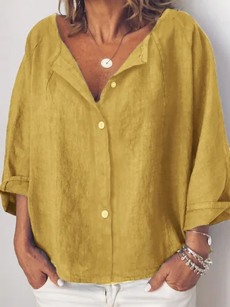 Women Long Sleeve Casual Solid Linen Top