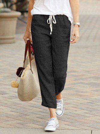 summer pockets striped casual capri pants