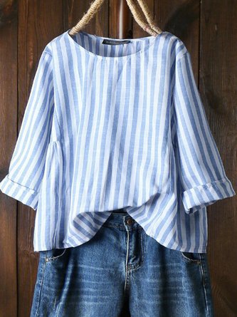 Casual Cotton-Blend Round Neck Shirts & Tops