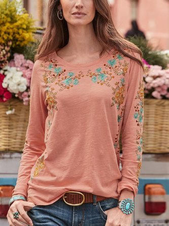 Round Neck Floral Casual Shirts & Tops