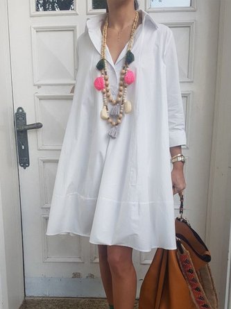 Casual Solid V Neck Dress