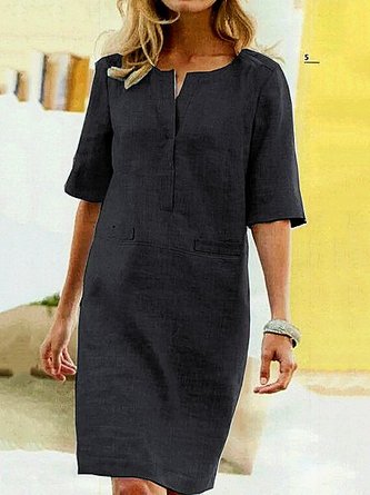 Women Shift Daytime Casual Weaving Dress Midi Weaving Dress