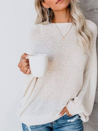 Long Sleeve Round Neck Cotton-Blend Top
