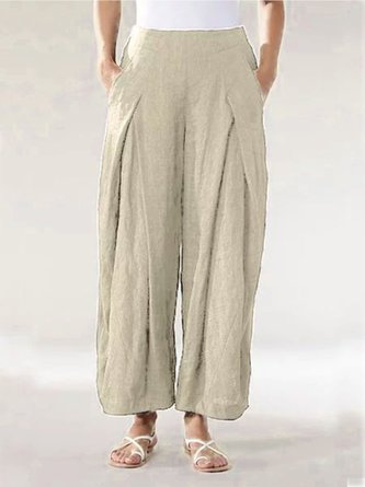 Plus Size Solid Women Bottoms Casual Pockets Linen Black Pants